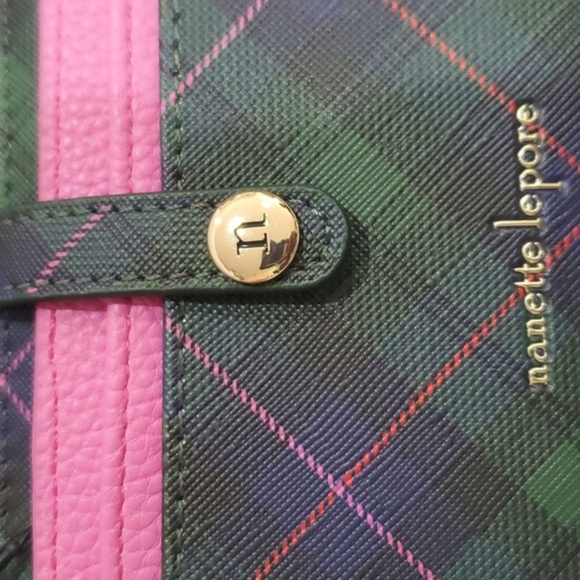 Nanette Lepore 3pc navy tartan lipstick pink green blue‎ plaid wallet set - Picture 4 of 11